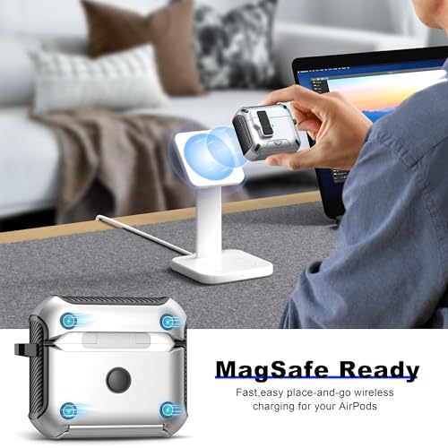 Image of RFUNGUANGO AirPods 3 Case with Lock Magnetic Lid Phone Stand, Silvery