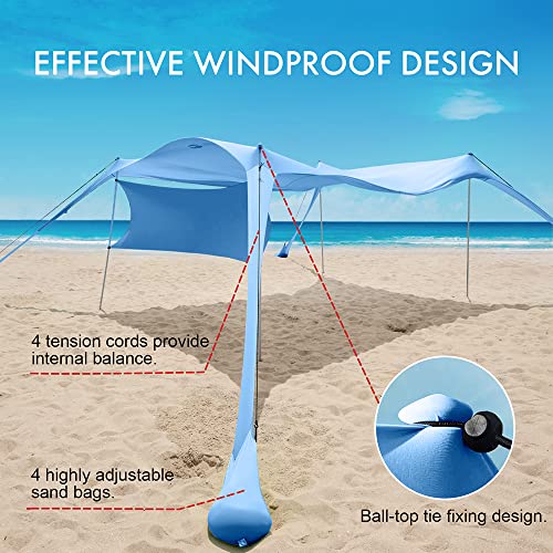 Beach Canopy Tent Shade with Sidewalls 10x10FT, 6.6FT Tall, UPF50+ Sun Shelter, Windproof & Water Resistant, Includes Guylines Sand Shovel Stability Poles, Easy Up for Beach Outdoor Camping Backyard by easierhike - Used condition - Image 3
