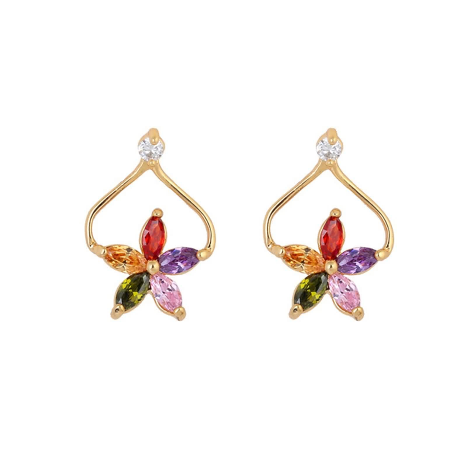 Pendientes de Fiesta Mujer Oro Amarillo 9 K Moissanita Flor Joyería Pendientes
