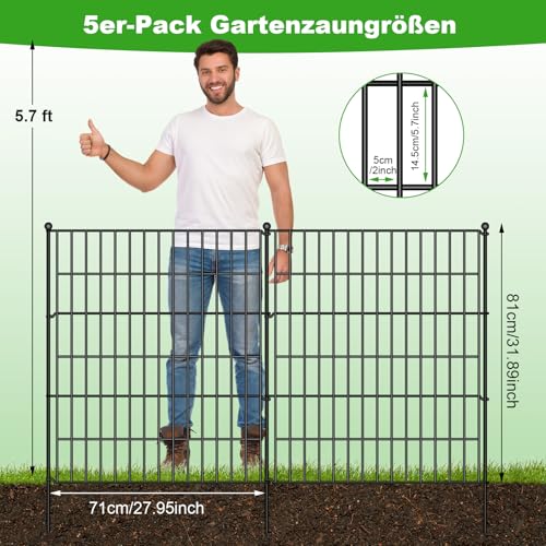 Dekorative Gartenzaun 81CM * 71 CM * 5 Stücke Metall Steckzaun, Keine Graben Tier Barriere Fechten, Haustier Zaun Rostfrei Gitterzaun Set Beetzaun Grenze für Kaninchen Hund