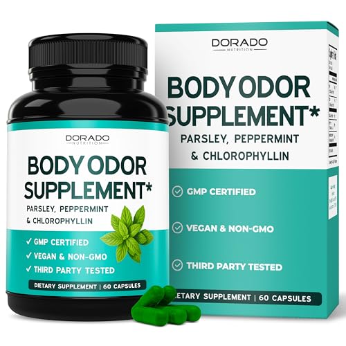 Body Odor Supplement (60 Count) Chlorophyll Capsules for Women & Men - Body Deodorizing Supplement for Skin Health and Digestion Support - Vegan Chlorophyll Pills - Third Party Tested - USA MADE