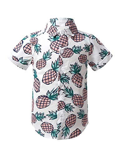 iiniim Baby Boys Pineapple Printed Hawaiian Aloha Dress Shirts Beach Party Short Sleeve Button Down Summer Slim-Fit Tops White 2-3