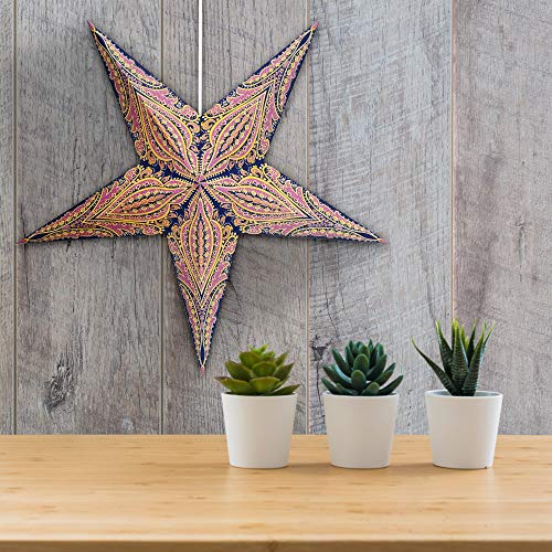 Image of GalaxyArts Paper Star Lanterns, 24 Inch Queen Blue Yellow 3D Light-Up 5-Pointed Hanging Lamp, Handcrafted Hollow Decoration for Christmas, Weddings, Holidays, Indoor Outdoor Home Decor (Medium)