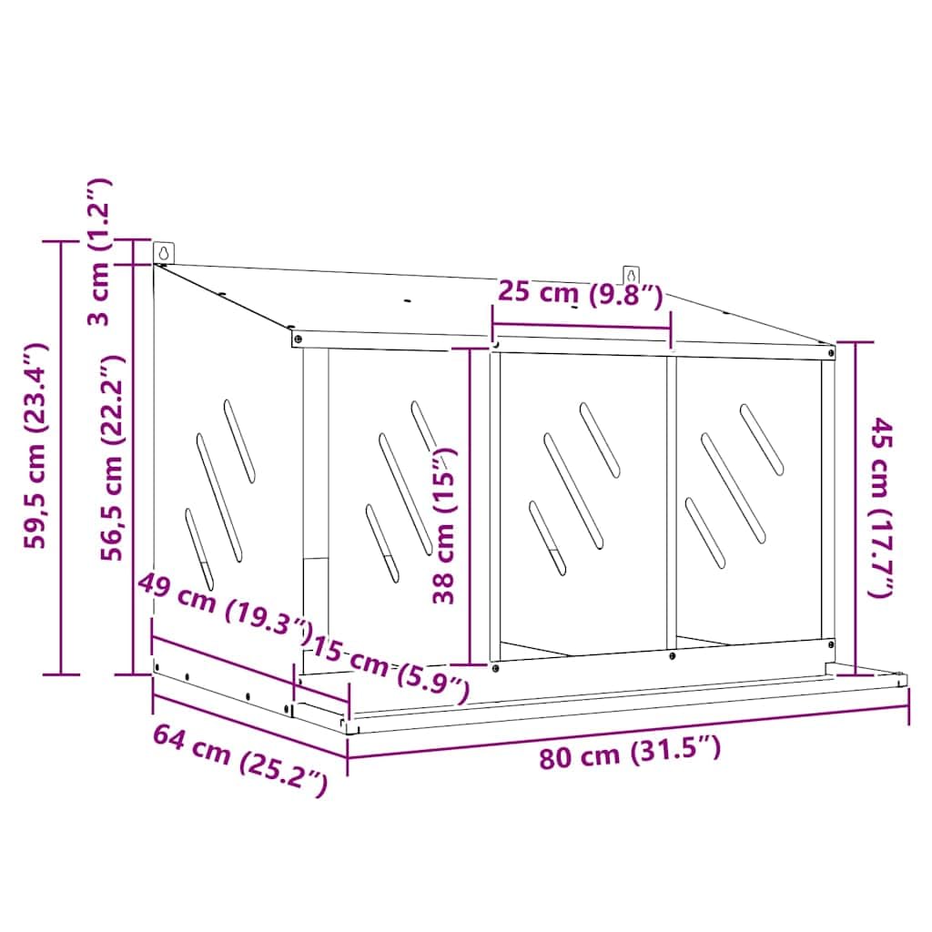 Hühner-Nistkasten aus verzinktem Metall mit 3 Fächern, 80x64x59,5 cm, Stabiler Kleintierkäfig für Stall und Gehege, geeignet für Hasenstall, Kaninchenstall, Nagerheim