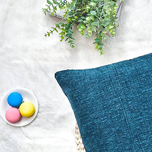 Image of CaliTime Pack of 2 Cozy Throw Pillow Covers Cases for Couch Sofa Home Decoration Solid Dyed Soft Chenille 12 X 12 Inches Ocean Blue