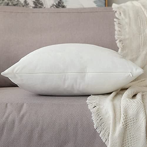 Image of Decorative Holland Velvet Cushion Square Pillow Covers Pillowcases for Sofa Bedroom with Invisible Zipper || (White, Set of 2 Piece (16X16 Inches)