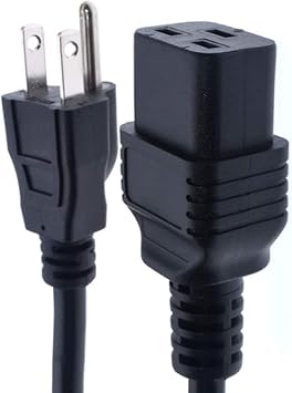 Toptekits North American Long Power Cord PC IEC Cable, NEMA 5-15P to C19, 10ft/3m, 14 AWG, US 3 Prong Standard Plug to IEC C19 Heavy Duty Power Cord Plug