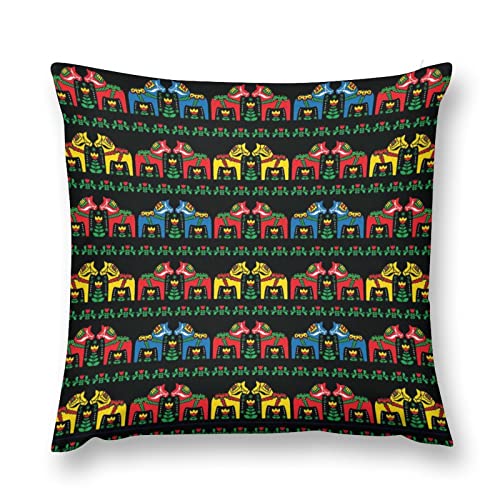 Federa per cuscino con motivo folk svedese con dala e cavallo stampato, per donne e uomini, 50,8 x 50,8 cm