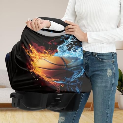 Image of Coldinair Basketball Fire Water Car Seat Cover for Babies Boys Girls,Nursing Cover,Soft Stretchy Infant Carseat Canopy,Shopping Cart /High Chair /Stroller Covers