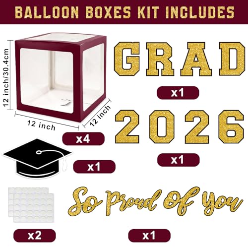 Image of Graduation Decorations Class of 2026 - Maroon and Gold Graduation Decorations - Balloons Boxes with Letters 2026 GRAD So Proud of You, Congrats Grad Party Decorations for Any Grades