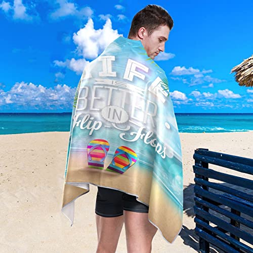 Dalzium Ocean Life Is Better In Flip Flops Beach Towel, Sand Free And Super Absorbent Bath Towels For Adult And Kids, Oversized Camping Towels Sports Towel For Yoga, Swimming, Beach, Gym, Spa #TOP2