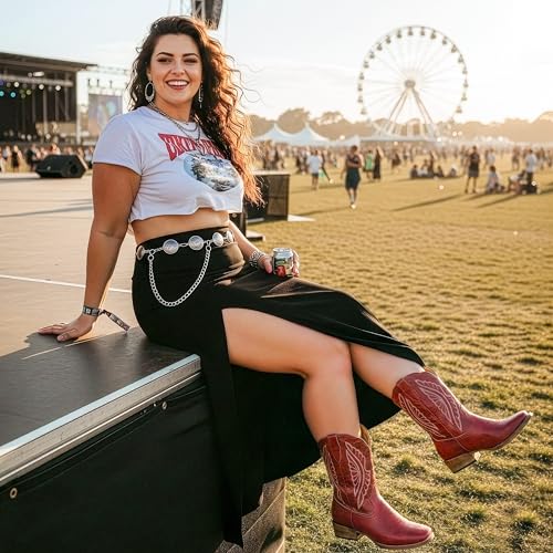 Image of SheSole Extra Wide Calf Boots for Women - Classic Stitch Cowboy Boots with Hidden Stretch Panel & Removable Cushion - Comfortable Wider Shaft Western Boots for Fuller Figures
