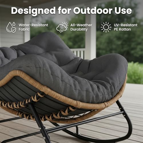 Image of SWITTE Outdoor & Indoor Rocking Chair - Rattan Wicker Lounge Chair, Patio & Garden Comfort - Modern Royal Grey