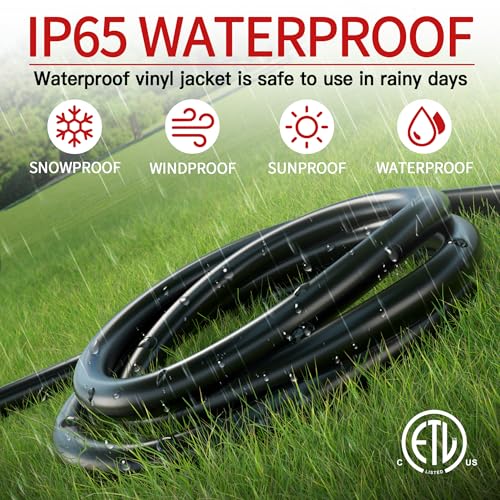 163 25 ft outdoor extension cord waterproof weatherproof amp flame retardant black 3 prong power cord outside for lawn amp garden 13 amps 1625 watts 125 vac 16awg sjtw etl listed