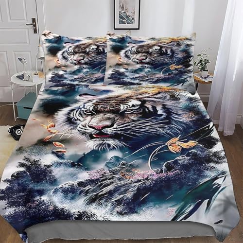 Parure de lit tigre King 220x240 avec housse de couette douce