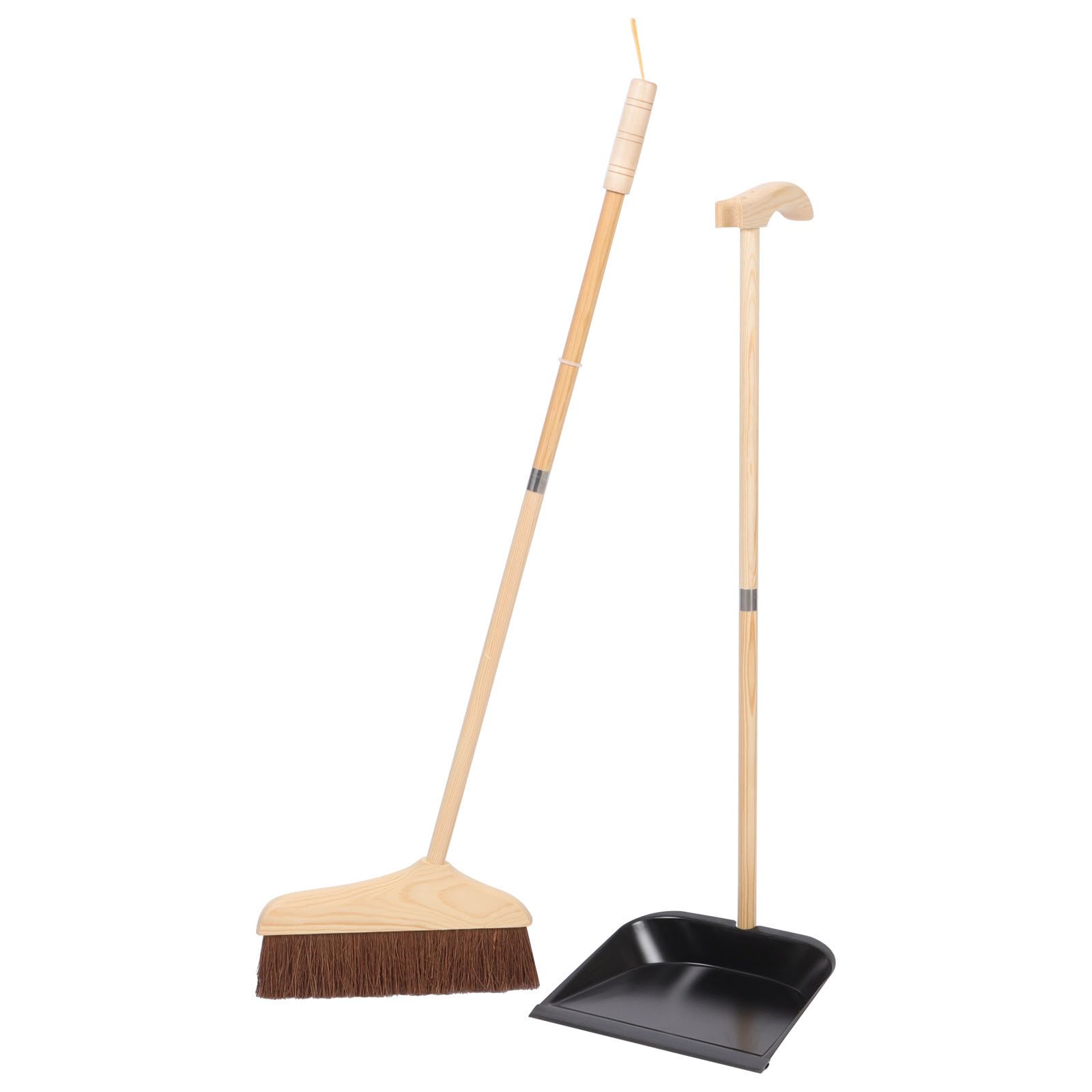 Didiseaon Juego de Escoba y Recogedor de Madera Fibras de Palma y Mango Ergonómico para Limpieza Eficaz Hogar y Ahorro