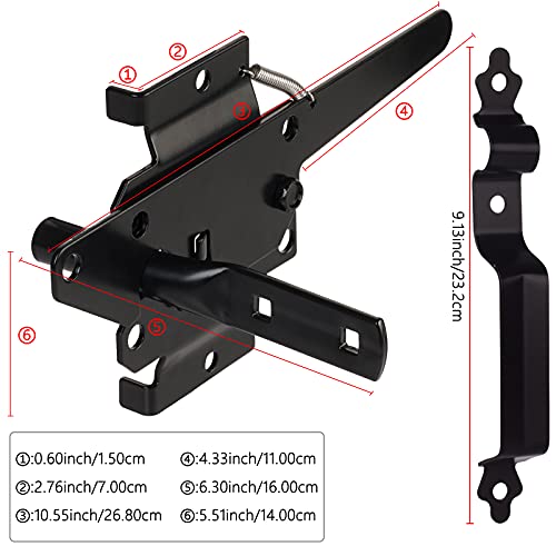 Gate Latch For Wooden Fence, Heavy Duty Self Locking Gate Latch With Handle For Pool/Garden Gate Safety Latch, Gate Hardware Kit For Vinyl/Wood Fence, Black Finish #TOP3