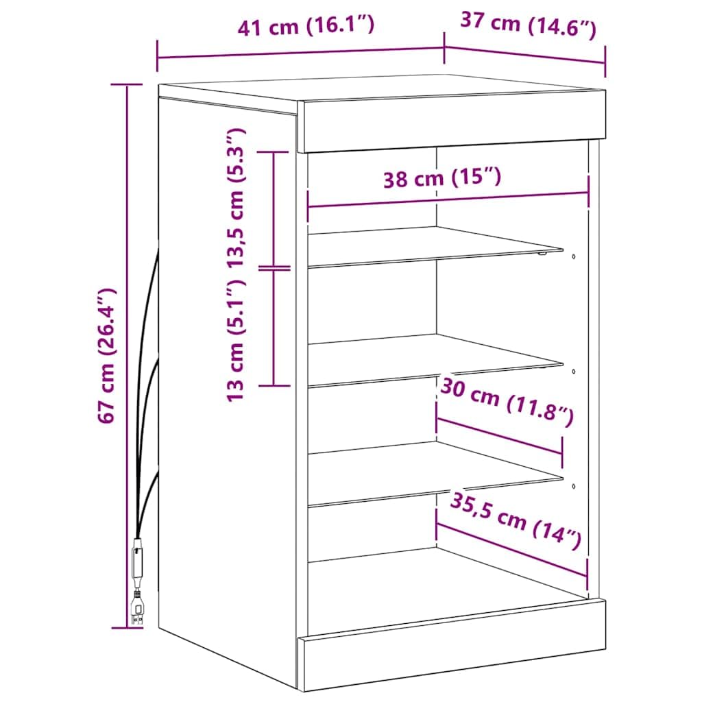 vidaXL Dressoir met LED-verlichting 41x37x67 cm zwart