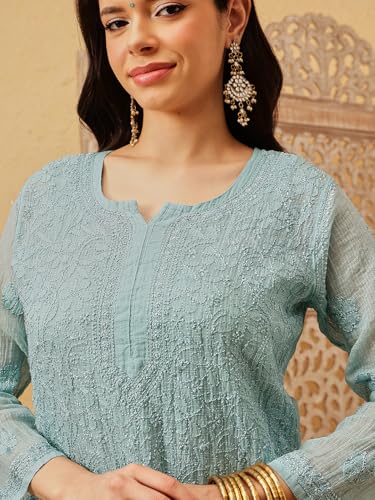 Image of Ada Hand Embroidered Lucknowi Chikankari Kota Top for Women A911184