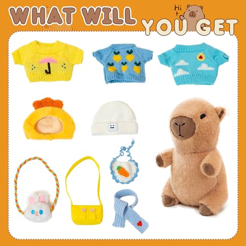 Image of Capybara Plush for Boys Girls Birthday Dress Up Cute Plushies,10 Pcs Set,9 Clothes and Accessories Kawaii Stuffed Animal Plushie Toy, Soft Peluche Doll for Kids 10.2 in