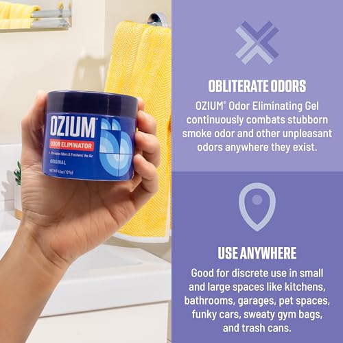 Image of Ozium Odor Eliminating Gel - 4.5oz Air Freshener Alternative for Smoke, Pets, and Musty Odors - Long Lasting Odor Remover for Cars, Homes, Closets and Small Spaces - Linen