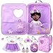 Wettarn 18 Inch Doll Carrier Set with Clothes and Accessories Including Doll Travel Bag, Doll Dress, Doll Shoes, Doll Sunglasses, Doll Backpack and Toy Unicorn for Unicorn Girl Birthday Gift, Purple