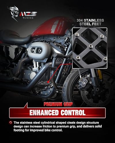Image of MZS 1.25 inch Highway Pegs, Motorcycle Adjustable Highway Foot Pegs Mount Long Angled CNC Aluminum Compatible with Sportster Softail Road King Street Glide Electra Dyna Vulcan VTX for 1 1 /4 Engine Guard