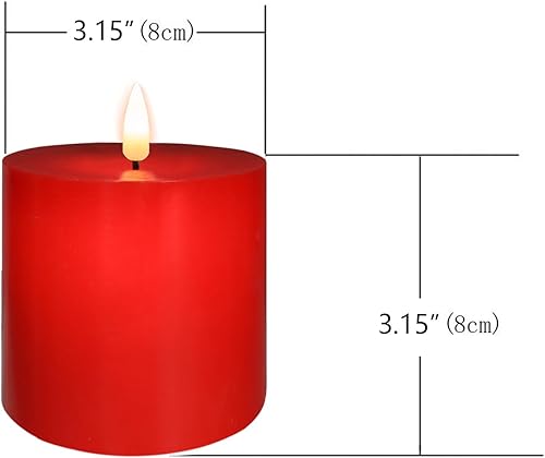 Miniatura 4 de Juego de 2 velas rojas sin llama (3 x 3 pulgadas), velas LED parpadeantes de cera real que funcionan con pilas con temporizador de control remoto