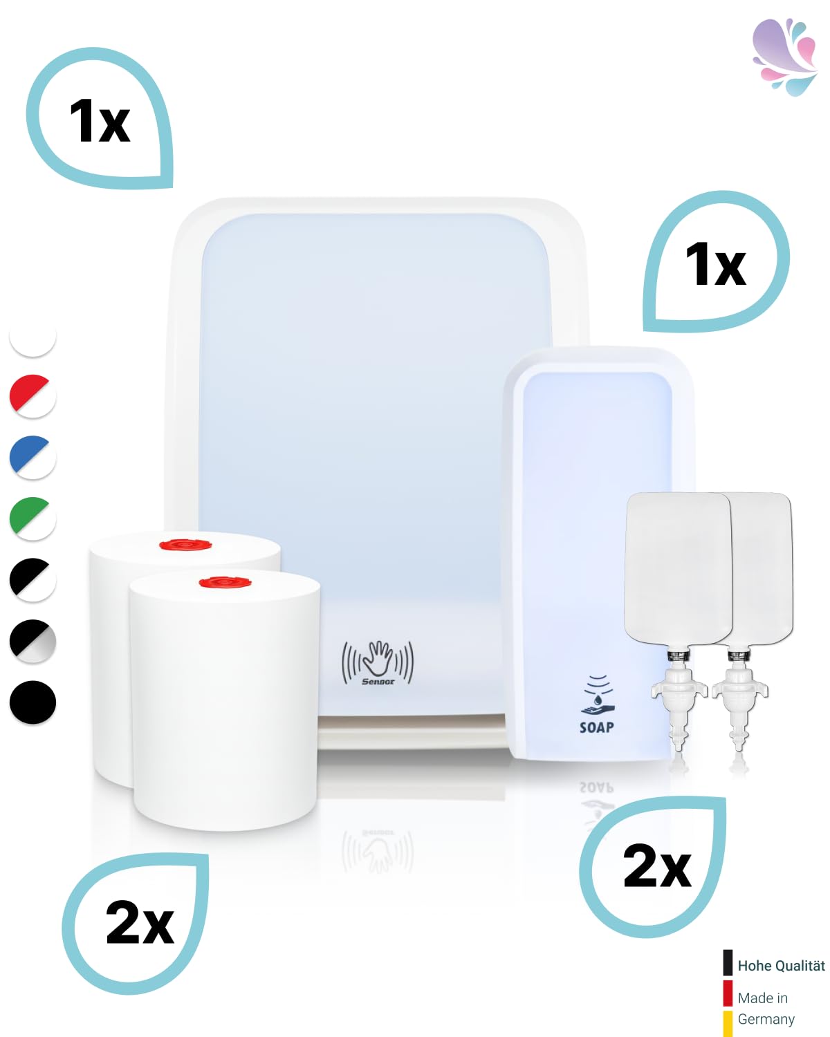 Set Cosmos Sensor + Sensor Schaumseifenspender Weiß | Berührungsloser Cosmos Sensor Handtuchspender, Sensor-Schaumseifenspender, 2 Premium TAD Rollen & 2 Kartuschen