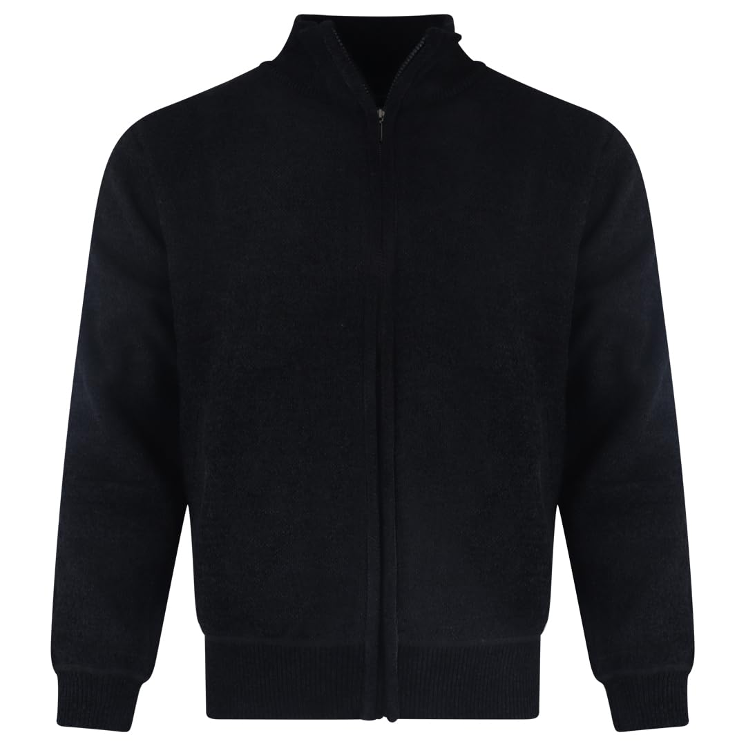 Charles NortonFull Zip Sweater Jumper Funnel Chenille Knitted Mens 3-4XL  Helios (UK, Alpha, 3XL, Regular, Regular, Black)