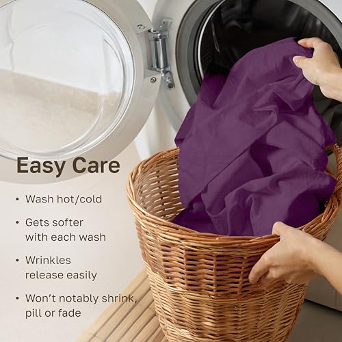 Image of Soft Natural 100% Cotton Sateen Twin Size Bed Sheets, 3 Pcs, Purple Passion