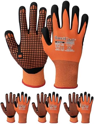RUVIGRAB - Guante de Trabajo nitrilo FOAM puntos de PVC naranja G...