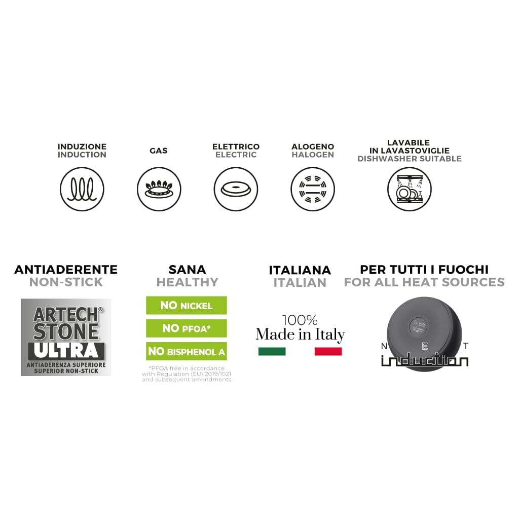 Moneta Yes! Casseruola 2 Manici, Per tutti i fuochi, inclusa l'induzione, Alluminio, Nero, 24 cm