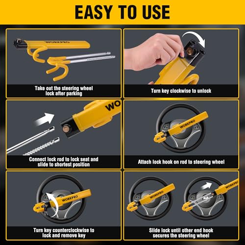 WORKPRO Heavy-Duty Steering Wheel Lock