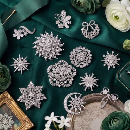Image of Junkin 12 Pcs Women Brooches Bulk Vintage Rhinestone Pin Set