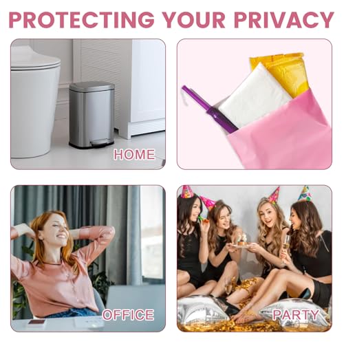 Image of Disposable Sanitary Bags, 100 Pcs, Pink, Self-sealing, Odor-proof, Rectangular, Plastic, 10 inch x 6 inch Bags for Feminine Hygiene, Personal Waste, or Pet Waste