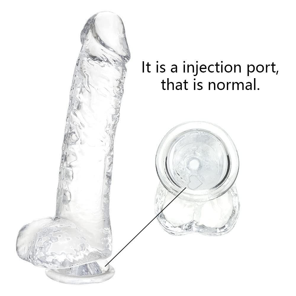 Realistic Dildo G Spot Stimulator- 8.2" Big Dildos with Suction Cup Adult Sex Toy for Women/Men/Gay, Flexible Clear Dildo for Women with Curved Shaft & Balls for Vaginal G-Spot &Anal.: Transparent
