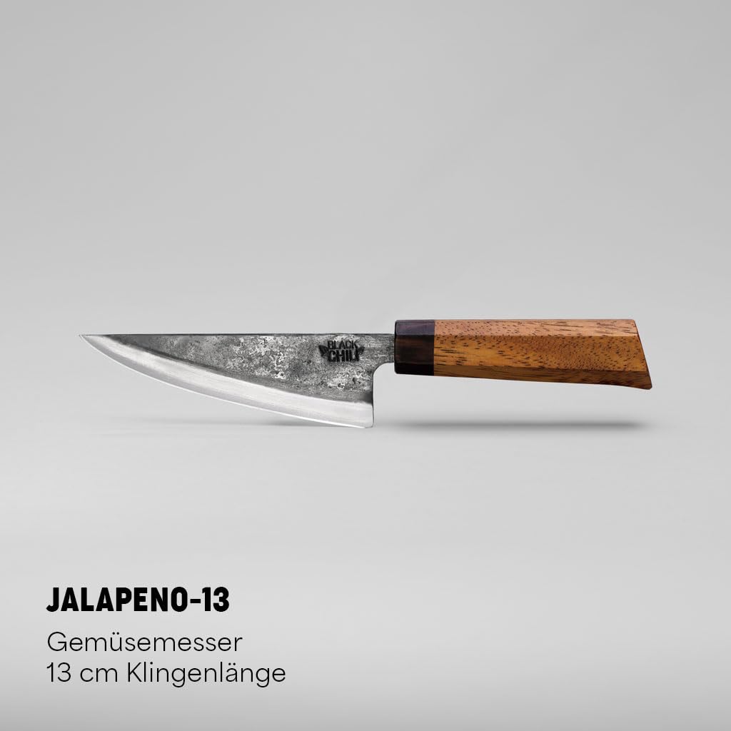 Küchenmesser Set (2-teilig) | Santoku Messer & Gemüsemesser mit Eisenholz Griff | 13 & 17 cm Carbonstahl Klinge | Kochmesser für Fleisch und Gemüse | HABANERO-17 & JALAPENO-13