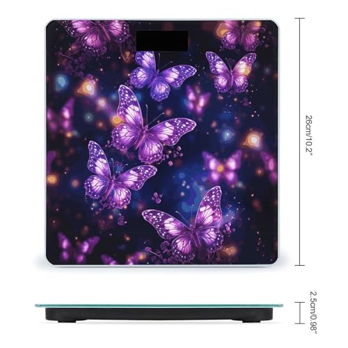 Báscula digital inteligente con diseño mariposa morada miniatura 2