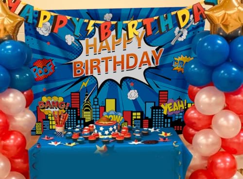 Fondo Fotográfico Superhéroe 7x5 FT Azul Para Fiesta miniatura 3