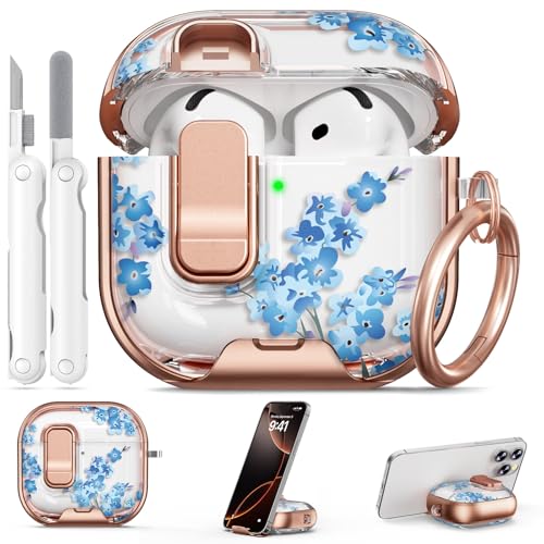 Image of for AirPod 4 Case, with Safty Lock & Phone Stand for Floral AirPod 4 Generation Case Cover for Women Girly, iPod 4 Cases with Keychain & Cleaner Kit -Blue Bells Flower