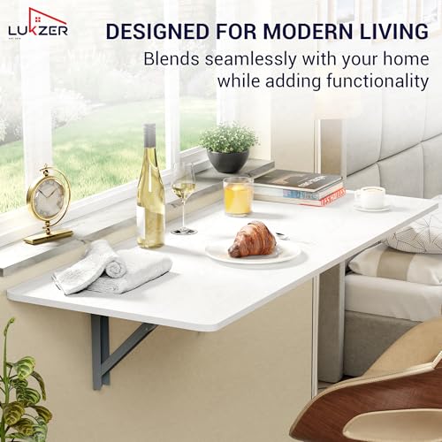Image of Lukzer Engineered Wood Wall Mounted Folding Table for Kitchen, Computer, Workstations Multi Function Computer Desk Workbench (MT-001 / White /120 x 40 cm) DIY (Do It Yourself)