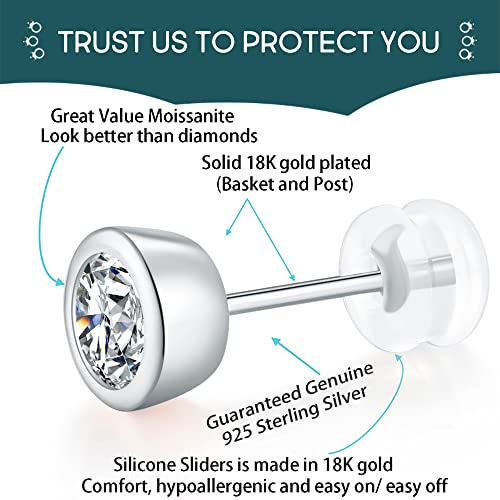 Cubic Zirconia Synthetic Diamond Earrings for Women 925 Sterling Silver Bezel Set Round Studs3