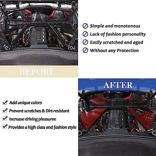 Image of Daeiclru Engine Bay Panel Cover Compatible with Chevrolet Corvette C8 2020-2023, Aluminium Engine Protector Splash Shield, Left Right Engine Case Guards (Style C - Red)