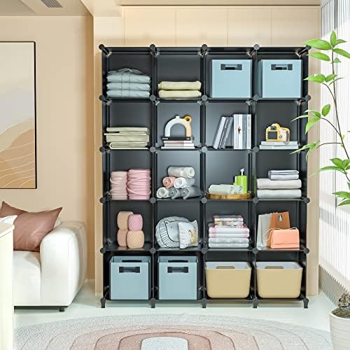 Neprock 12 Cube Storage Shelf, Closet Storage Cube Storage Organizer with Metal Hammer, DIY Plastic Cube Storage Bookshelf Closet Organizers and Storage for Clothes Storage,Bedroom,Bathroom (Black) 6 51uKB+4aWjL. AC