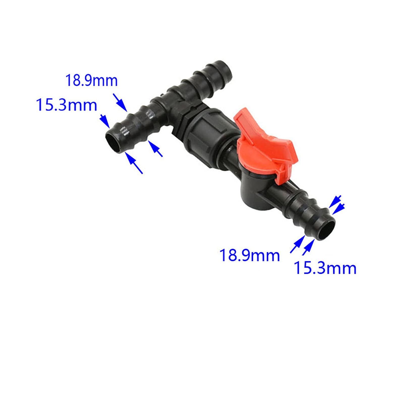 Utility Hose Butt Hose Connector Adapter 12Mm 16Mm 20Mm Pe Pipe Tee with Valve 1/2 3/4" Reducing Garden Faucet Hose Dispenser Drip Irrigation Adapter 1Pc/3I4 * 3I4