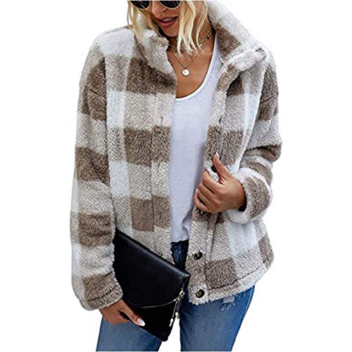 Women's Long Sleeve Fleece Sweatshirt Warm Plaid Button Down Jackets Winter Lapel Outerwear