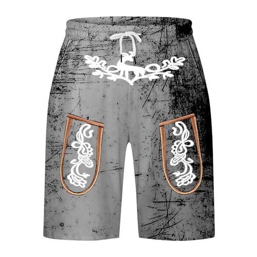 DUHENWU Oktoberfest - Pantalones cortos para hombre con cordón, de piel bávara, para el tiempo libre, con bolsillos, cintura elástica, pantalones deportivos, O gris., XL