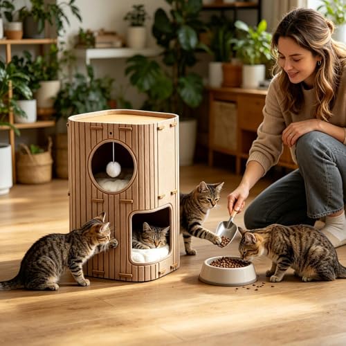 Cachette pour chat pliable double couche avec balle en peluche intégrée - 8