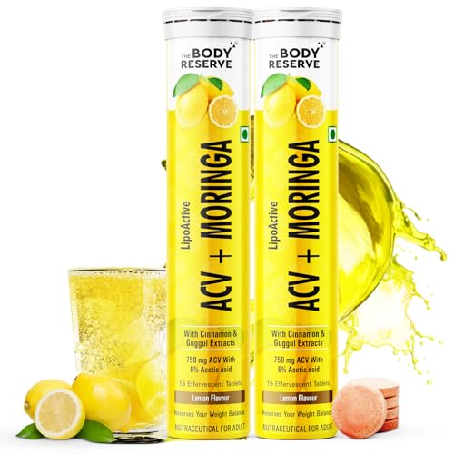 Image of The Body Reserve ACV Moringa Effervescent Tablets with Lemon Cider Vinegar, Cinnamon & Pomegranate | Supports Metabolism, Digestion & Energy | Lemon Flavor | Pack of 2 (40 Tablets)